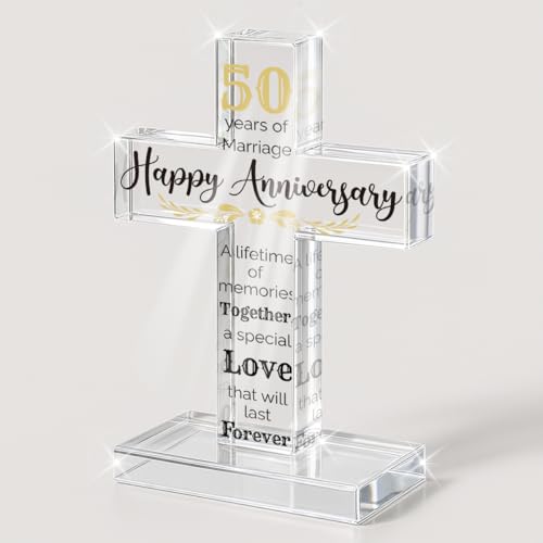 PVOPVO 50th Wedding Anniversary Religious Cross Gifts for Him Her 50 Year Anniversary Romantic Gift for Women Men Couple 50 Years of Marriage Gifts for Present Couple - color: 50th Anniversary