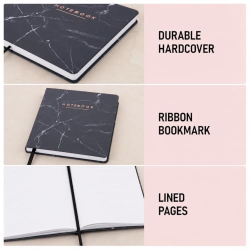 WORLD TRAVELER Large Lined Journal Notebook 256 Ruled White & Ivory Pages - color: Black Marble