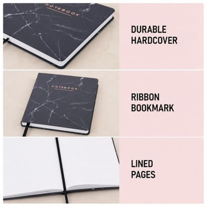 WORLD TRAVELER Large Lined Journal Notebook 256 Ruled White & Ivory Pages - color: Black Marble