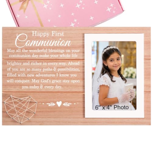 Happy First Communion Present-Confirmation Present-Holy 1st Communion Gift-Catholic Confirmation Gift-Wooden Photo Frame Picture Frame - size: 381-happy first communion may all
