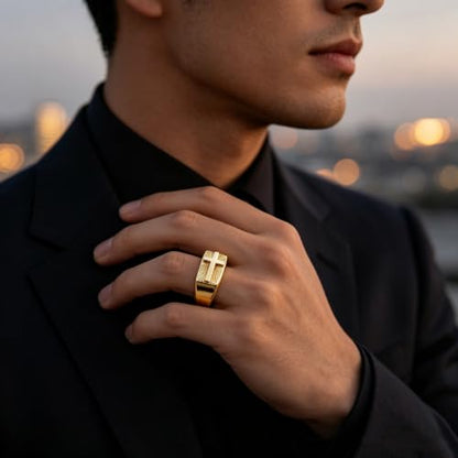 Cross Jesus Religious Christian Signet Band Ring fo Men Women - color: Gold, size: 8