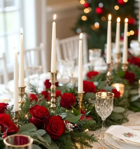 12-Pack Taper Candles (10-Inch) – Dripless & Smokeless Long Burning (8 Hours) – Unscented Hand Poured Wax Candlesticks for Weddings, Dinner Parties, & Home Decor (White) - color: White