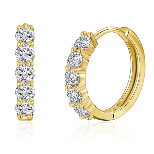 IMOLOVE Huggie earrings for women Ear Cuff Moissanite Stud Earrings Hypoallergenic Earrings for Women Sterling Silver with 18K White Gold Plated Earrings - color: 14.5mm Small Hoop-Yellow