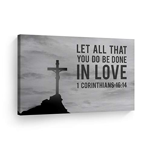 Smile Art Design Corinthians 16:14 Bible Verses Canvas Print Scripture Wall Decor 1 Let All That You Do Be Done in Love Jesus Lord God Christ Pray Cross Religious Christian Gift Home Decor - 8x12 - color: Scripture Quote Wall Art H09, size: 12"L x 8"W
