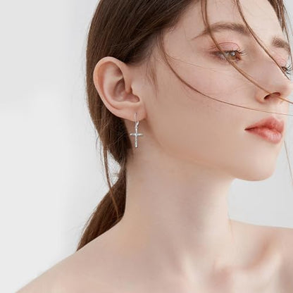 LUHE Sterling Silver Corss/Daisy/Musica Note Dangle Earrings for Women - style: Filigree Cross Earrings