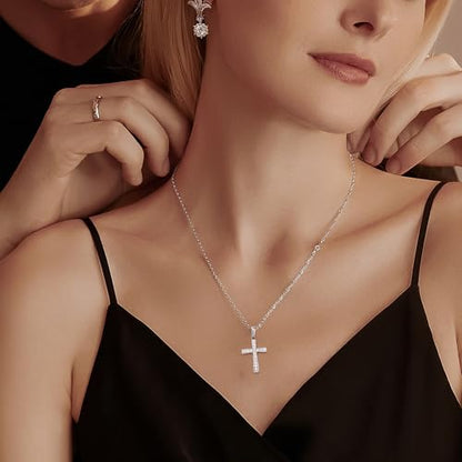 Gold Cross Necklace for Women Diamond Necklace for Women Sparkling Cubic Zirconia Pendant 18K Gold Plated Cross Pendant Religious Jewelry with Diamond Birthday Gift Christian Gifts for Her - color: Rose Gold, style: Large cross