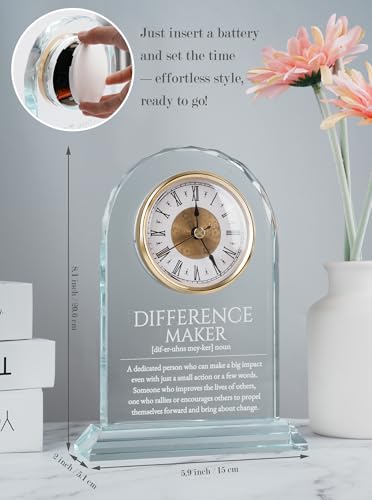 Difference Maker Glass Clock Gift – Appreciation for Teacher Leader Mentor - color: Difference Maker Clock Gift