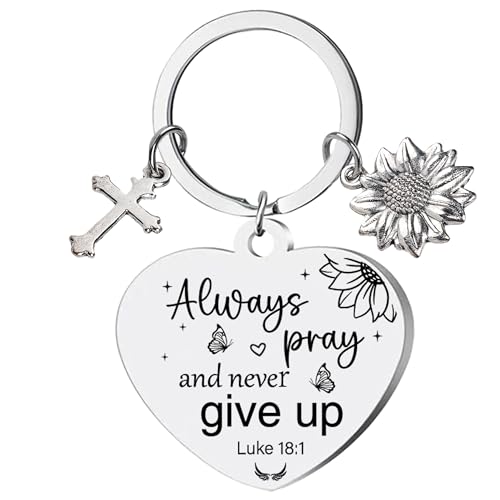 Sunflower Christian Gifts Keychain for Women, Inspirational Bible Verse Keyring, Religious Faith Gift for Birthday Christmas - color: Silver