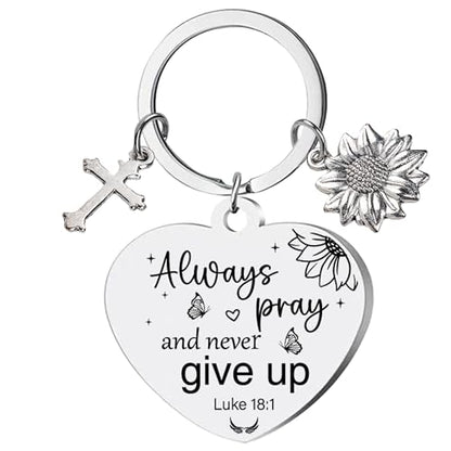 Sunflower Christian Gifts Keychain for Women, Inspirational Bible Verse Keyring, Religious Faith Gift for Birthday Christmas - color: Silver