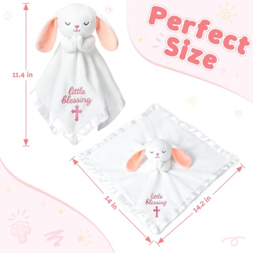 White Bunny Baptism Blanket, Loveys Baptism Gift for Baby Girls - color: White Bunny Pink Ears