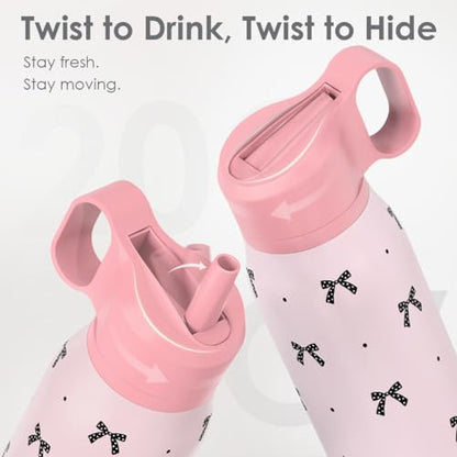 Bow Stainless Steel Water Bottle with Twist Lid 20oz, Travel Insulated Water Bottles for Sports & Gym, Gift for Women Girls Friends Birthday Christmas - color: Bow 3