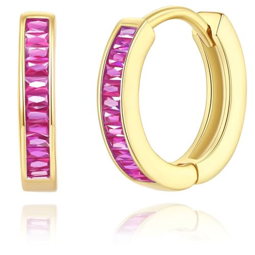 14K Gold Huggie Earrings for Women Silver Huggie Hoop Earrings Cubic Zirconia Huggie Earrings Stud Earrings Lightweight Dainty Hypoallergenic Earrings Jewelry Gifts - color: Gold Hot Pink CZ Huggies