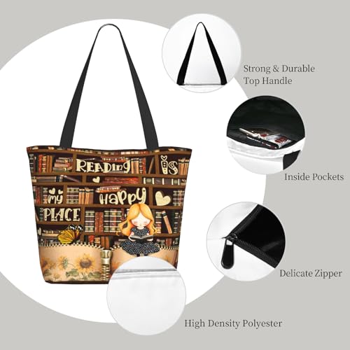 Bible Tote Bags for Women Christian Tote Bag Religious Church Bags for Women Organizer Christian Gift With Zipper - color: Book Lovers