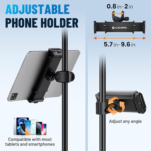 CAHAYA Microphone Stand Floor Adjustable - Mic Stand Universal with 7.12 lbs Weighted Round Metal Base Mic Stands with Phone Holder Mic Floor Stand with 2 Mic Clips and 3/8'' to 5/8'' Adapter