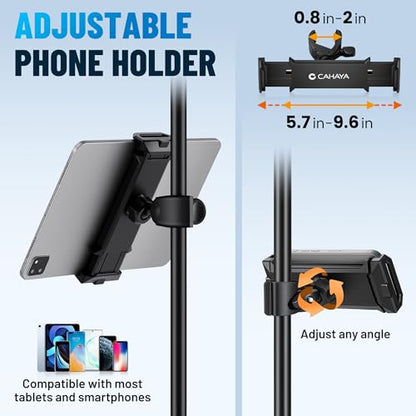 CAHAYA Microphone Stand Floor Adjustable - Mic Stand Universal with 7.12 lbs Weighted Round Metal Base Mic Stands with Phone Holder Mic Floor Stand with 2 Mic Clips and 3/8'' to 5/8'' Adapter
