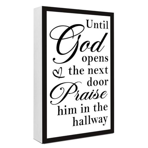 Until God Opens The Next Door Wood Box Sign Desk Decor,Bible Verse Scripture Wooden Block Sign for Christian Home Office Bedroom Wall Shelf Tabletop Decor 10'' x 6'' - style: Until God Opens The Next Door