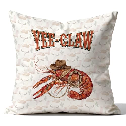 Vintage Western Lobster Pillow Covers 18x18, Western Room Decor Gifts for Women, Vintage Lobster Decor Dorm Gifts, Retro Wild West Decorative Throw Pillow Covers for Couch Bed - color: Color-7