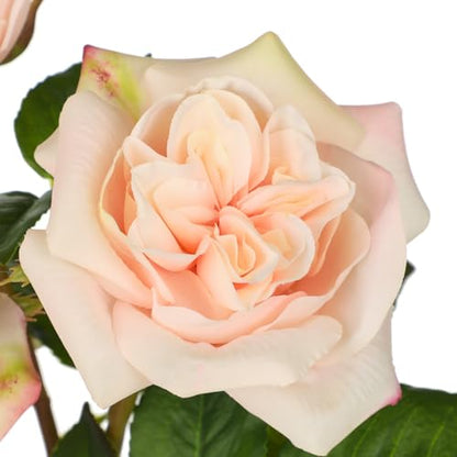 Hollyone Light Pink Real Touch Roses Artificial Flowers in Vase Blue and White Porcelain Ceramic Pot 13.4" Fake Roses Flower Arrangement Artificial Plants & Flowers Potted Plant Faux Silk Rose Flower - color: Rose 3 - Light Pink (13.4inch)
