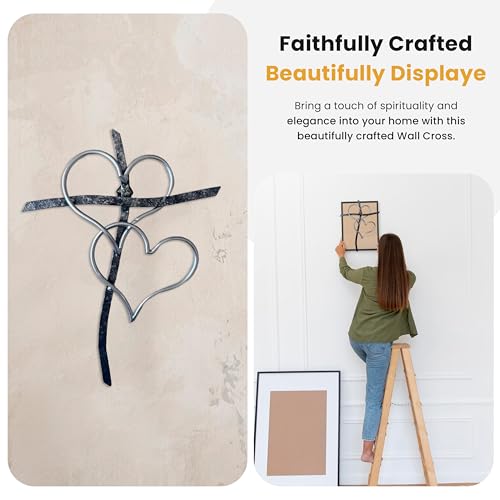 Taprion Wall Cross,Silver Heart Cross Religious Wall Art- 10Inch