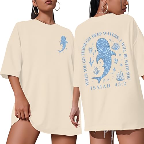 Christian Oversize Shirt for Women Jesus Faith Bible Verse Graphic Tee Tops - color: Apricot, size: Medium