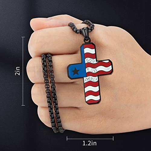 American Flag Cross for Car Rearview Mirror Hanging Accessories God Bless America Charm Pendant Car Decor Christian Patriotic Ornament Religious Cross Necklace Men Women (Black)