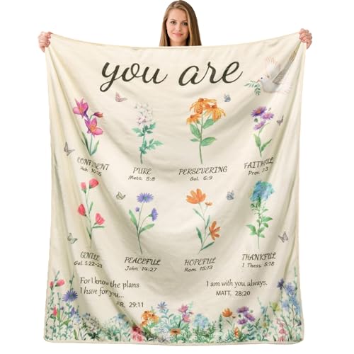 Christian Gifts for Women,Birthday Gifts for Mum,Inspirational Religious Blanket Gift with Flowers, Soft Flannel Throw Blanket for Bed Couch Sofa, Spiritual Gift for Sister, Friends Family Self 50x60” - color: Flowers