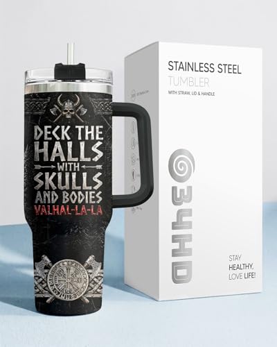 34HD Viking Valhal La Funny Norse 40 oz Tumbler with Handle, Gift for Papa - color: VikingBlack