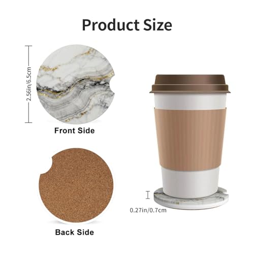 Marble 2 Pack Car Cup Holder Coasters Ceramic Drink Coasters - color: White