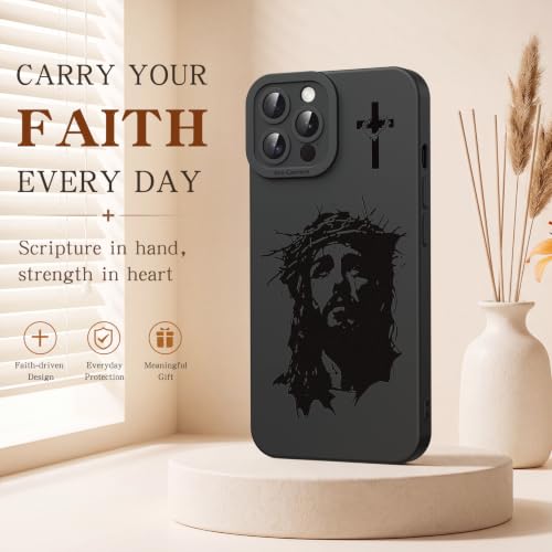 for iPhone 15 Pro Christian Phone Case, Crown Thorns Design - color: Black-Jesus Face, size: iPhone 15 Pro