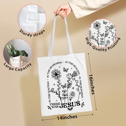 VICBOU Bible Verse Canvas Tote Bag Religious Christian Gifts for Women Men Faith Canvas Tote Reusable Grocery Bag - color: Therewasjesus