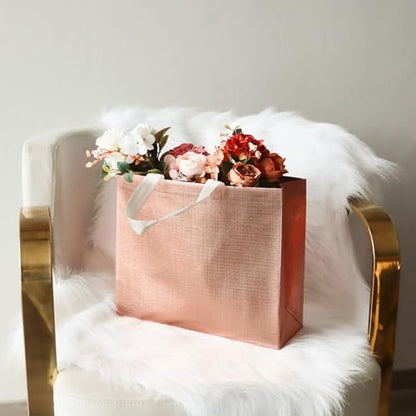 cabzymx Rose Gold Reusable Gift Bags with Metallic Design, 25 Pcs Non-woven Gift Bag Bulk with Handles, 12.6x4.7x11 In Party Bags for Wrapping Gifts, Birthday, Wedding, Parties, Graduation - color: Rose Gold, size: 1 Count (Pack of 25)