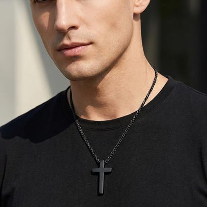Cross Necklace for Men 316L Stainless Steel Pendant - color: A+black