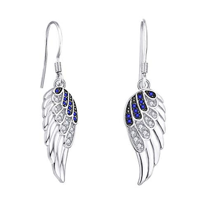 Starchenie Angel Wings Dangle Earrings for Women 925 Sterling Silver Cubic Zirconia Threader Earrings - color: Blue