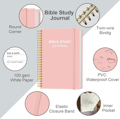 Heveboik Bible Study Journal – Church Notes Notebooks – Note Taking & Journaling Kit, 5.8" x 8.5", Pink - color: Pink