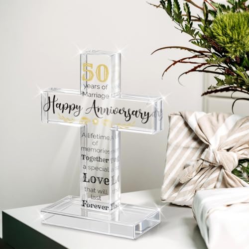 PVOPVO 50th Wedding Anniversary Religious Cross Gifts for Him Her 50 Year Anniversary Romantic Gift for Women Men Couple 50 Years of Marriage Gifts for Present Couple - color: 50th Anniversary