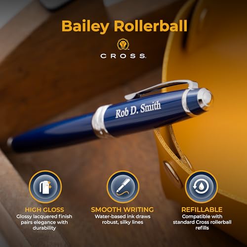 Cross Bailey Personalized Rollerball Pen in Blue Lacquer with Chrome Trim - color: Blue