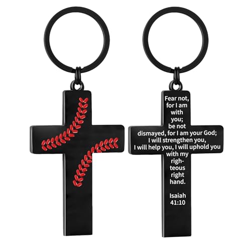 Football/Baseball/Soccer/Basketball Cross Keychain for Men Sport Gifts - color: Black, style: Baseball-isaiah 41:10