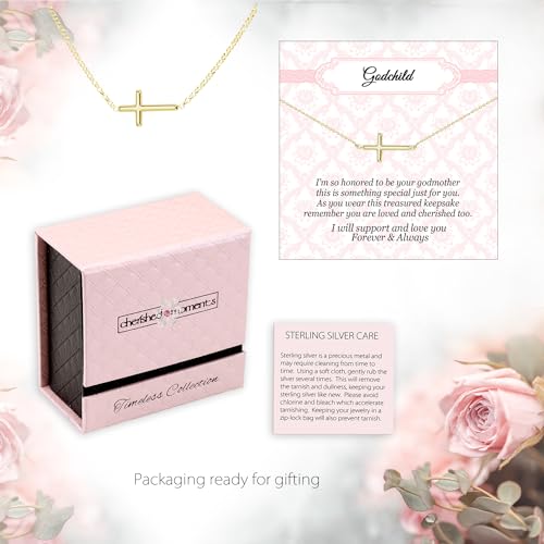 Cherished Moments Godchild Cross Necklaces, .925 Silver or 14K Gold-Plated - color: Horizontal Cross-GOLD