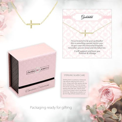 Cherished Moments Godchild Cross Necklaces, .925 Silver or 14K Gold-Plated - color: Horizontal Cross-GOLD