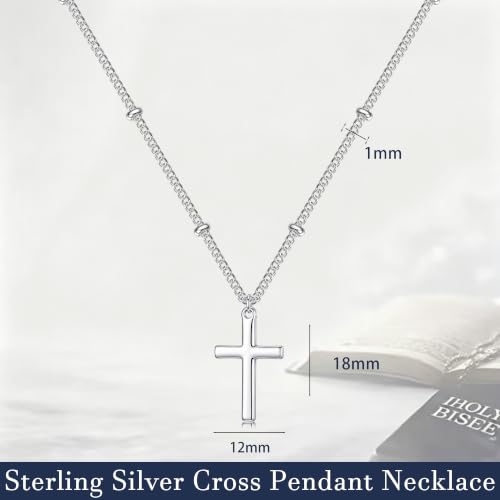 S925 Sterling Silver Cross Necklace for Women - Bead Chain Cross Pendant Necklaces for Women Trendy Jewelry Christian Baptism Religious Faith Jewelry Gifts 16/18/20/22 Inches