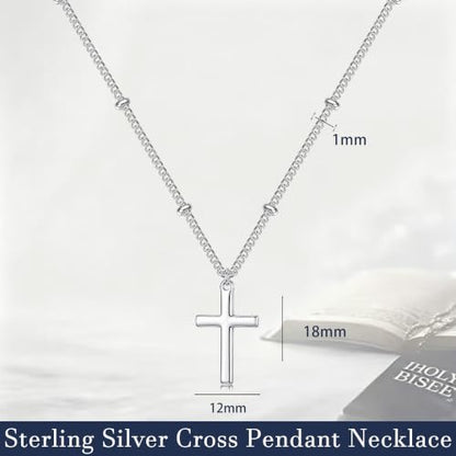 S925 Sterling Silver Cross Necklace for Women - Bead Chain Cross Pendant Necklaces for Women Trendy Jewelry Christian Baptism Religious Faith Jewelry Gifts 16/18/20/22 Inches