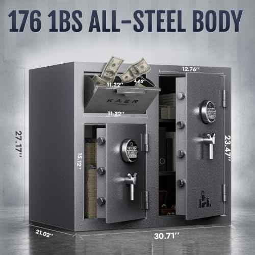 KAER Heavy Duty Drop Safe for Business, Commercial Depository Safe with 12 Gauge, Electronic Keypad & Fingerprint for Restaurant, Retail, Pharmacy, Church (10.2 CuFt - Double Door Wide - 176 lbs) - color: Matte gray, size: 10.2 CuFt