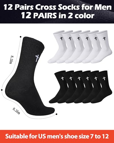 Shihanee 12 Pairs Cross Crew Socks for Men Christian Gifts - color: Black, White