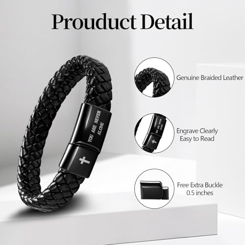 Black Braided Leather Bracelet for Men, Bible Verse Inspirational Christian Religious Bracelet for Man Dad Husband Boyfriend Grandson Son Birthday Baptism Easter Gifts - color: To My Grandson