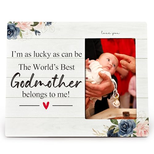 Godmother Gifts 4X6 Picture Photo Frames, I Am As Lucky As Can Be The Best Godmother Belong To Me Wood Photo Frame, Godmother Christmas Mother’S Day Gift Picture Frame for Wall Tabletop Display - color: Godmother