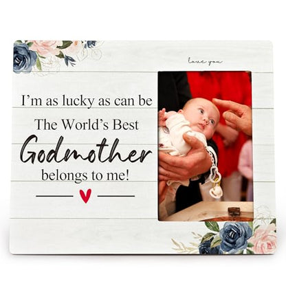 Godmother Gifts 4X6 Picture Photo Frames, I Am As Lucky As Can Be The Best Godmother Belong To Me Wood Photo Frame, Godmother Christmas Mother’S Day Gift Picture Frame for Wall Tabletop Display - color: Godmother