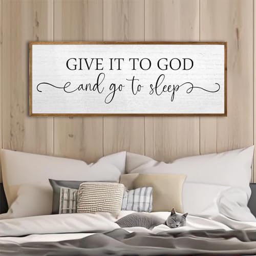 TQianJiang Give It To God And Go To Sleep Wall Decor Sign, 40"X15" Wood - color: Wood, size: 40"L x 15"W