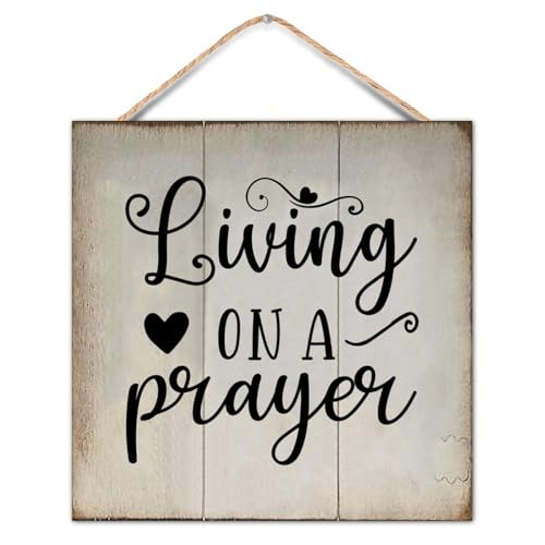 Living on A Prayer Wooden Plaque Chic Bible Verse Hanging Wooden Sign Customized Wooden Sign Girls Boys Bedroom Sign for Farmhouse Home 12x12 Inch Christian Religious Gifts - color: Log color-style-3