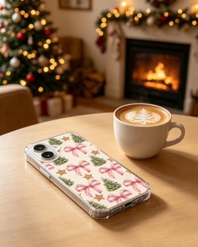 Christmas Tree Pink Bows Phone Case Compatible with iPhone 17, Winter Festive Phone Cover for iPhone 17 - color: Christmas Pink Bows