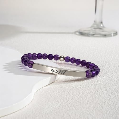 Amethyst Christian Bracelet for Women, 18K Gold Plated Bible Verse Jewelry, Inspirational Religious Faith Gift, Scripture Jewelry for Encouragement & Strength - color: God is greater than highs and lows-Amethyst Silver